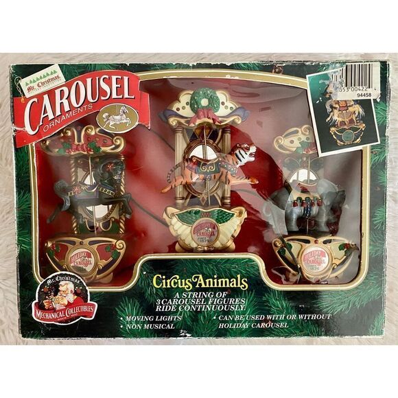 Vintage Mr. Christmas 3 Pack Of Carousel Circus Animal Ornaments In Original Box - Picture 1 of 12